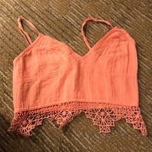 Coral bandeau crop top with lace